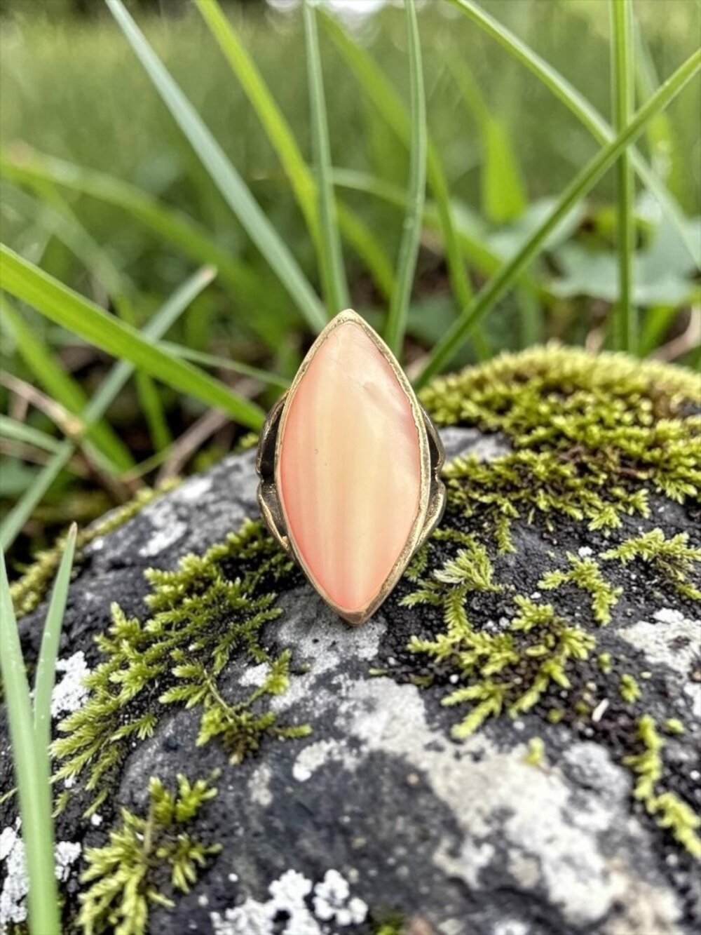 Vintage Sterling Silver Navette Shell Statement Ring